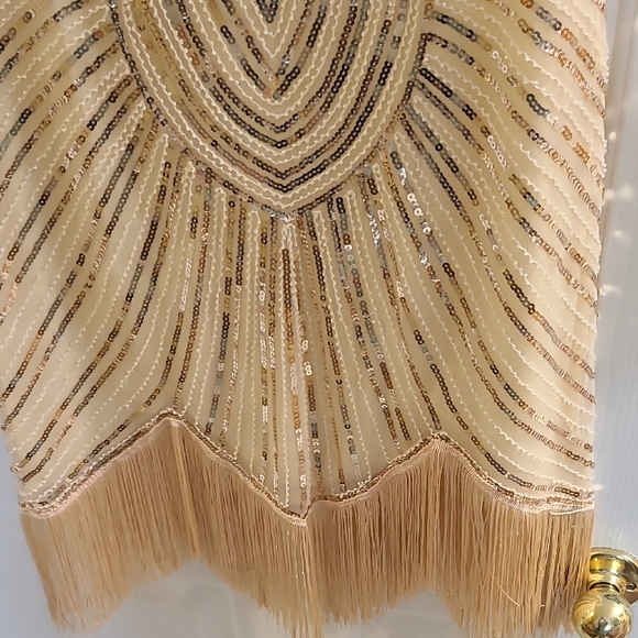 Gold Sequin Cap-Sleeve Evening Dress - Picture 6 of 10